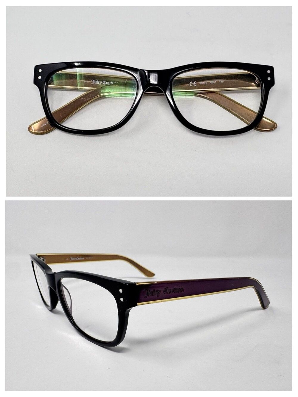 Juicy Couture JU141 0807 Eyeglass Frames Only 140 Black Gold Authentic